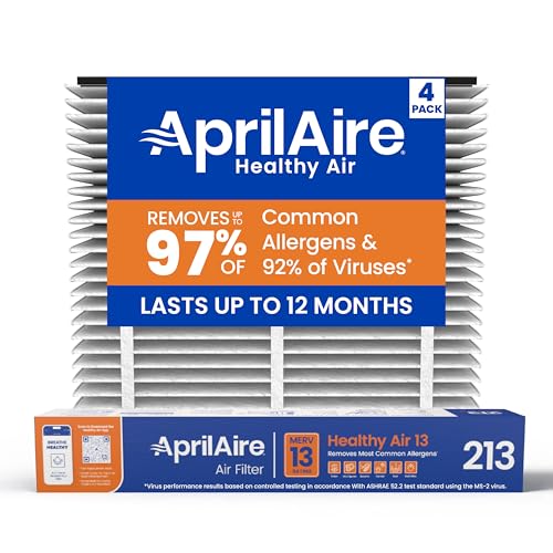 AprilAire 213 Replacement Filter for AprilAire Whole House Air Purifiers - MERV 13 Healthy Home Allergy 20x25x4 Air Filter Slide-In (Pack of 4)