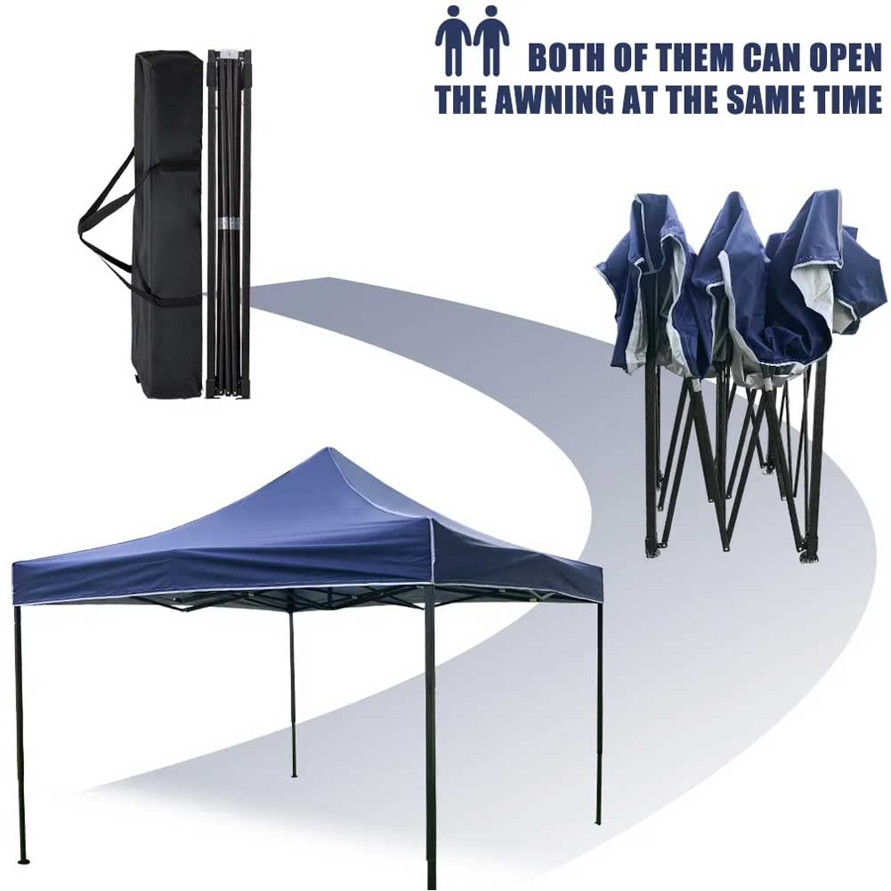 BAKAJI Gazebo 3 x 3 metri Pieghevole Tessuto Poliestere Impermeabile Struttura in Metallo Richiudibile a Fisarmonica Tendone Portatile Fiera Mercato Giardino Esterno + Sacca per Trasporto (Blu)