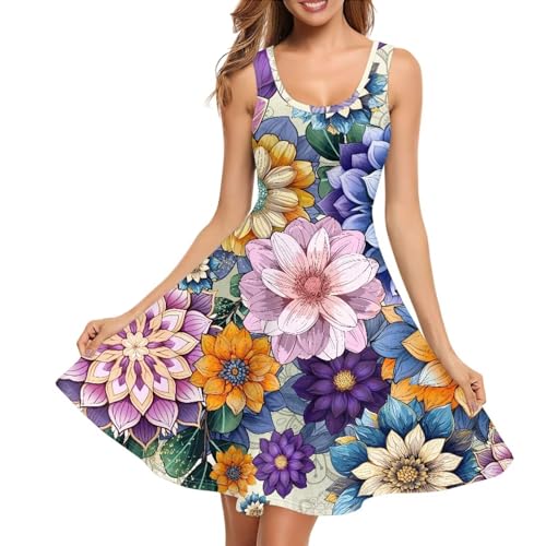 Image of Women's Casual Loose Sundress Midi Sleeveless Crewneck Dress Summer Beach Tank Dress with Pockets