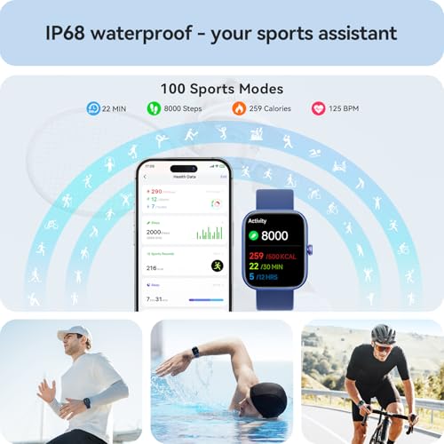 Fitness Tracker- [Alexa Built-in & Answer/Make Calls], 1.91\" Smart Watch with Heart Rate/Blood Oxygen/Sleep Monitor, Step Counter Fitness Watch with 100 Sports Modes, IP68 Waterproof for iOS Android - Thumbnail 3
