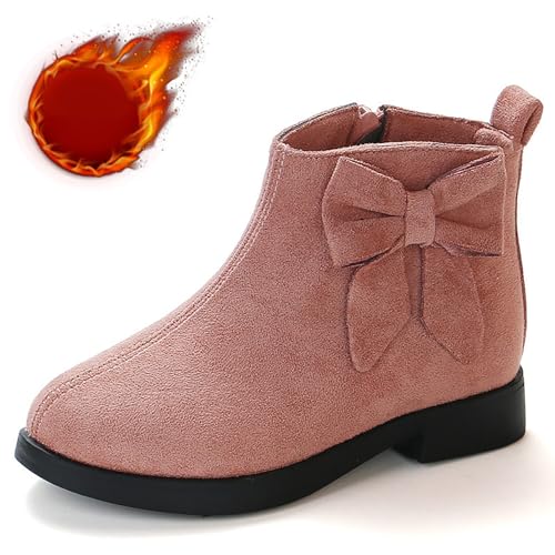 Girl's Ankle Boots Faux Fur Lined Side Zipper Short Booties Low Block Heel Bow Short Boots Snow Winter Dress Shoes2