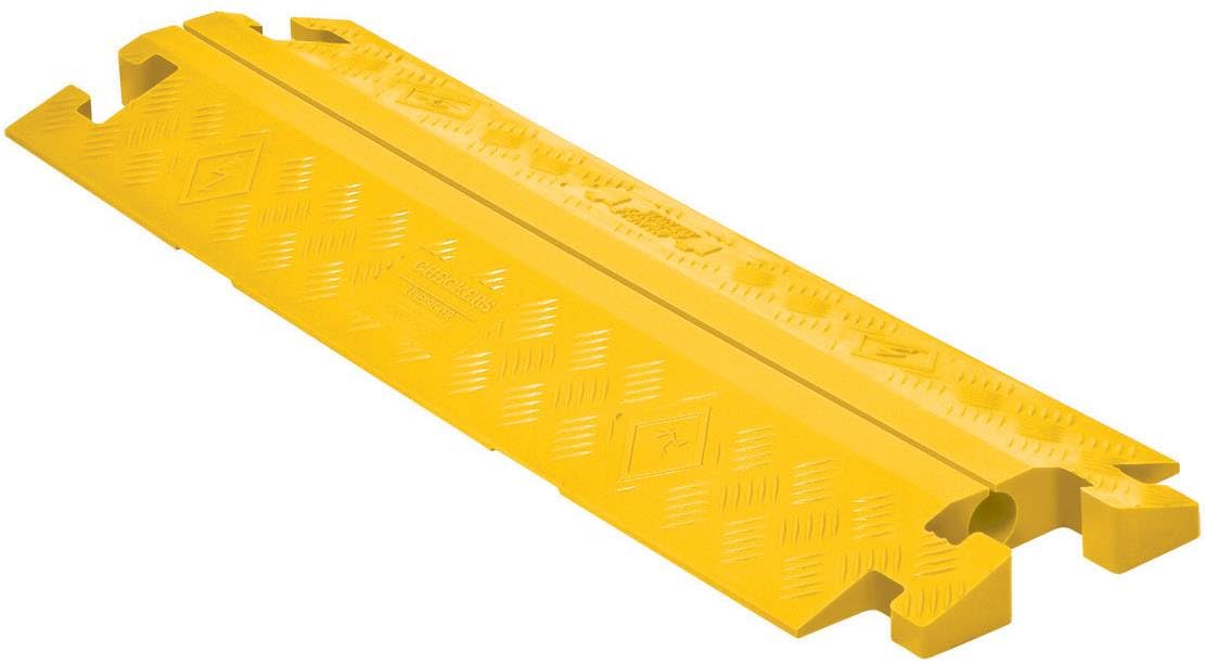 Checkers 1 Channel Industrial Drive Over Cable Protector, Drop in for 1.25" Lines, 17k/Axle Load Capacity Hose and Cable Ramp for Heavy Duty Equipment, Made in The USA, Yellow, CP1X125-GP-Y