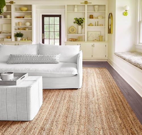 Image of Handwoven 2x3 feet Jute Rectangular Rug, Natural Fibers, Braided Reversible Carpet for Stylish Bedroom Living Room Dining Room Kids Room (2x3 feet, Beige)