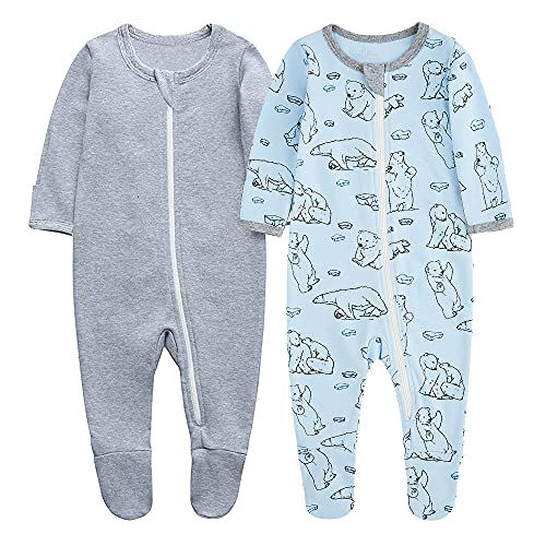 O2 BABY Baby Boys Girls Organic Cotton Zip-Front Sleeper Pajamas, Footed Sleep 'n Play