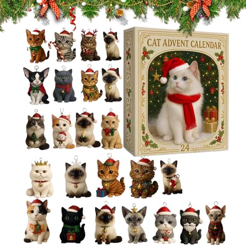 Cat Lovers Advent-calendars 2025,2D Flat Acrylic Cat Pendant