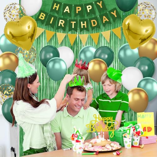 Image of Green Birthday Decorations, Emerald Green Gold Birthday Balloons Set