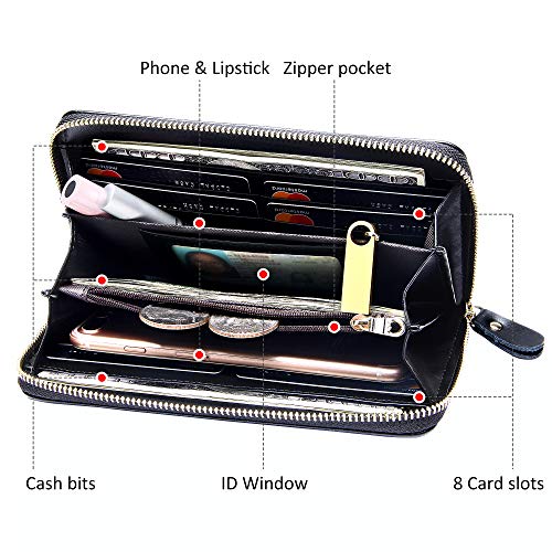 Badiya Women Rfid Blocking Wallet Embossed Zip Around Clutch Purse With Wristlet #TOP5