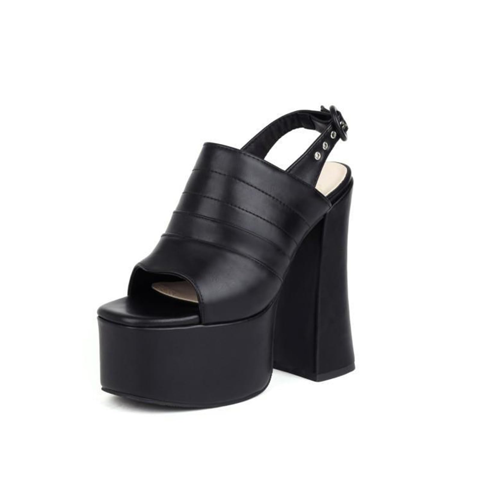Sandali da Donna con Plateau 15CM, Tacco Blocco Spesso, Punta Aperta, Cinturino alla Caviglia con Fibbia, Sabot con Tacco Alto, Scarpe da Festa e Club estive