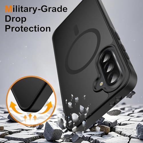 Image of Elzzi Magnetic Magsafe Case for Samsung Galaxy A57 5G Cover, Compatible with MagSafe Translucent Matte Hard PC + TPU Hybrid Back Cover, Slim Shock-Resistant Protective Case (Black)