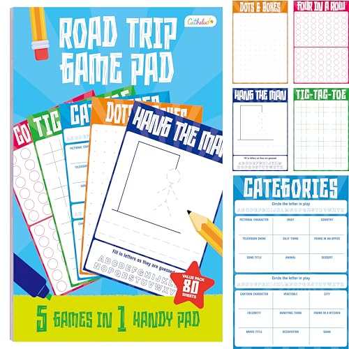 Road Trip Game Pad, 80 Perforated Sheets Travel Activity Pad, 5 Games in 1 Pad,...