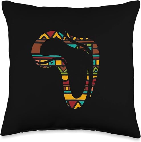 Afro Pride Merch Mapa de África con patrón africano, almohada de estilo minimalista, 16 x 16 pulgadas, multicolor