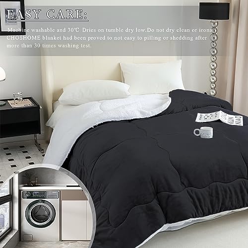 CHOSHOME Sherpa Fleece Blanket- Thick Warm Blanket for Winter, Soft Fuzzy Plush Blanket for Bed, Couch, Travel (Black, Queen 90" x 90")