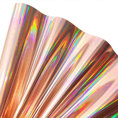 30x135cm Holographic Faux Leather Vinyl, Metallic Mirrored Crafts Fabric for Hair Bows Bags Keychains Making (Champagne Gold)