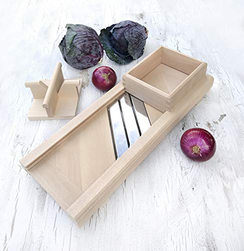 Raw Rutes -Traditional Wooden Cabbage Shredder Slicer with Hand Guard for Finely Cut Sauerkraut and Coleslaw - Heirloom Quality - Made in Europe!