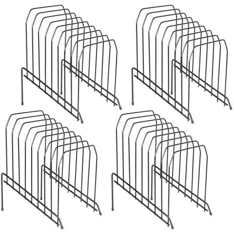 DESIGNA 4 Pack Metal Incline Sorter Vertical File Holder, Storage Organizer Folder Mail Magazine Letter Paper Book Filing Organization Display Rack Dividers,8 Compart,Black Cover