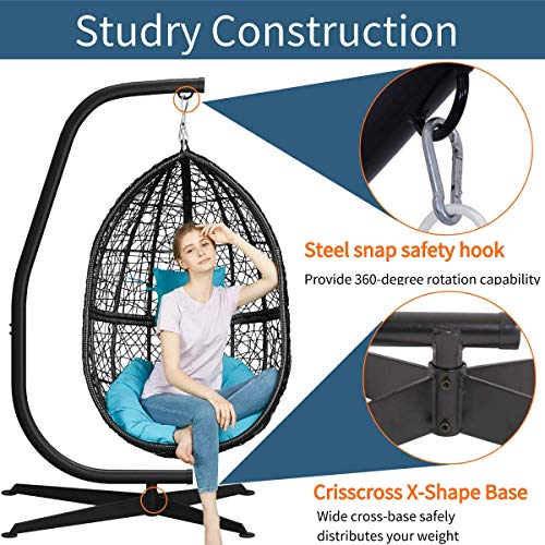 Hammock Chair C-Stand Hanging Swing Stand, Durable Metal C Shape Frame Hammock Chair Stand W/Heavy Duty Solid Steel Construction & Crisscross X-Shape Base, Hanging Hammock Chairs For Indoor Outdoor #TOP3