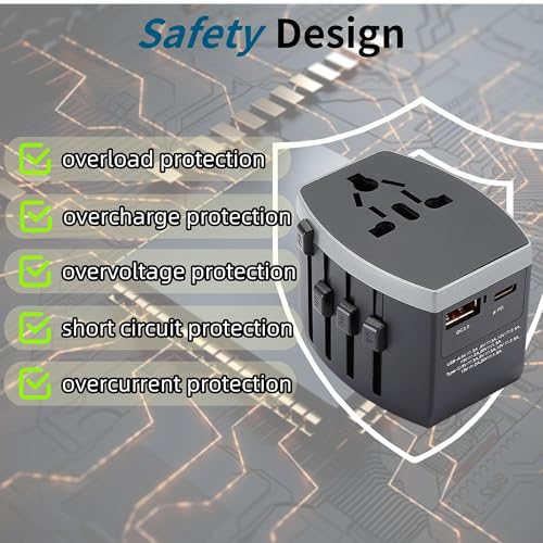 Universal Travel Adapter, Power Adapter Travel Charger w/QC 3.0 USB Port and PD 30W Fast Charger, International Plug Adapter, Outlet Converter Worldwide US to Europe EU AU UK US4