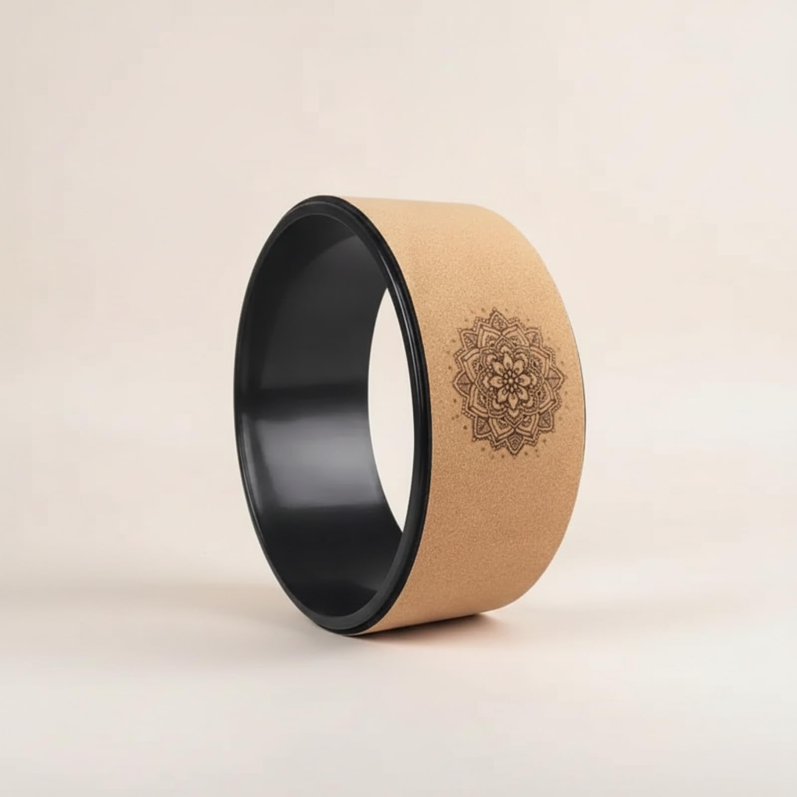 F Fityle Rueda de Rodillo Rueda Estiramiento Alineación Apertura Pecho con Exterior de Corcho Antideslizante y Estructura PP, Corcho, Flor De Mandala De Corcho Con Anillo Interior Negro