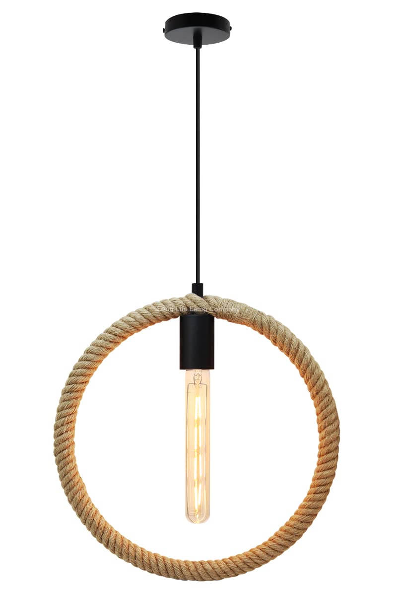 Long Life Lamp Company Black Rope Pendant Light Fitting Vintage Industrial Ceiling Light Round Included T30 Led Bulb H3047