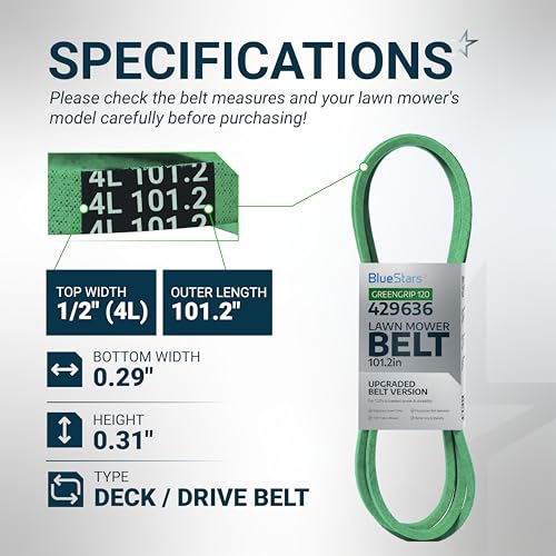 Image of [Upgraded Grip120] BlueStars 429636 197253 Mower Deck Belt | 1 /2 inch x 101 inch
