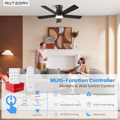 Autoday 42 Inch Low Profile Ceiling Fans with Lights and Remote, Black - image 2
