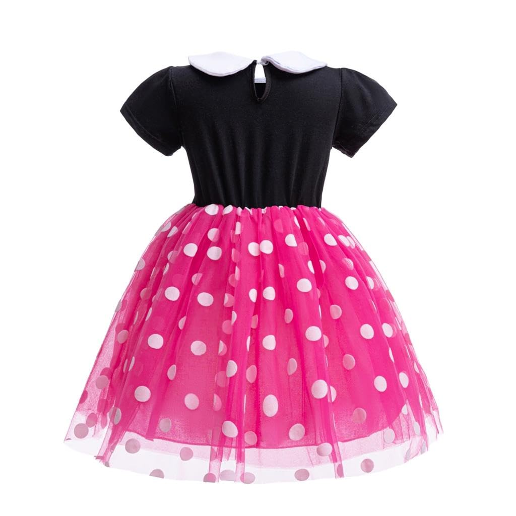 Lito Angels Minnie Mouse Kostüm für Mädchen Kinder, Polka Dot Geburtstag Kleid mit Maus Ohren Haarreif, Halloween Party Verkleidung, Rot/Hot Pink/Rosa - 3