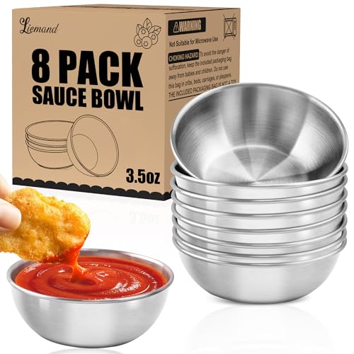 LIEMAND Stainless Steel Small Dipping Bowls 3.5oz 8-Pack Silver