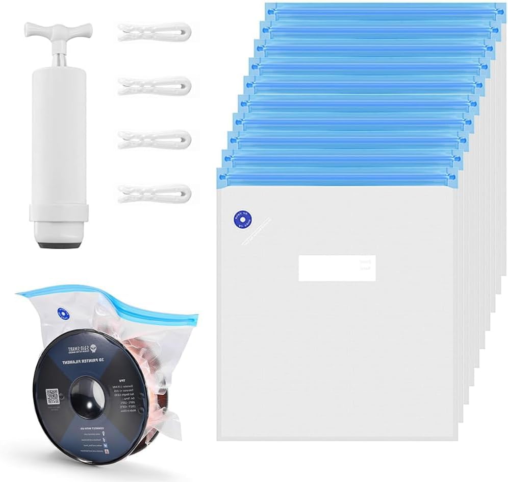 Serplex® 10Pcs 3D Printer Filament Vacuum Storage Bags with Manual Air Pump & 4 Seal Clips, Airtight Double Seal, Filament Vacuum Bag Keep Dry Avoid Consumable Moisture for 3D Printer Parts, 30x34cm