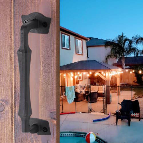 Image of 10 Inch Colonial Tapered Barn Door Handle - Black Cast Iron Pull for Sliding Doors, Gates, Sheds, Fences, Closets - Indoor Outdoor Farmhouse Hardware