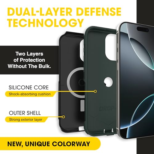 Image of OtterBox iPhone 16 Pro Max (Only) - Commuter Series Case - Built-in MagSafe - Thin, Dual-Layer, Pocket-Friendly, Port Cover - Forest Night (Black /Green)