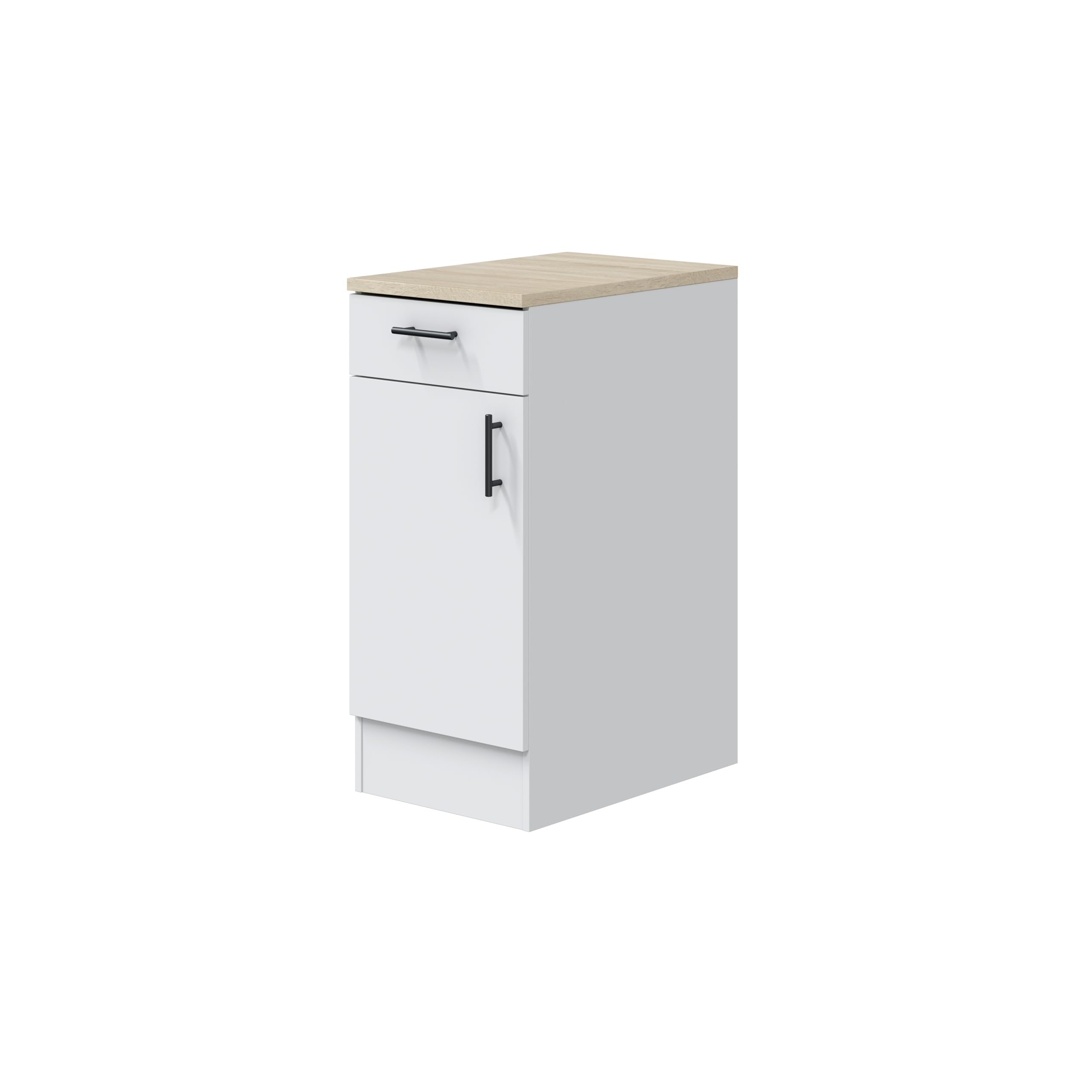Mobelcenter, Mueble Bajo de Cocina de 40 cm, Módulo 1 Puerta Reversible 1 Cajón, Acabado Color Blanco Brillo y Roble Canadian, Medidas: Ancho: 40 cm x Fondo: 60 cm x Alto: 90 cm (1535)