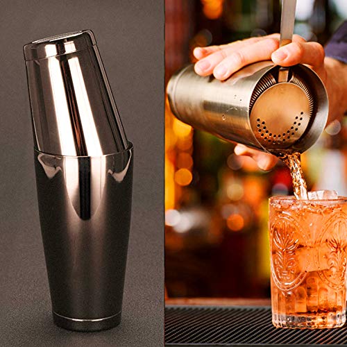 Black Boston Cocktail Shaker Set for Professional Bartender and Home Bar including 18oz & 28oz Tins Shaker, Strainer, Measuring Jigger, Cocktail Muddle,Mixing Spoon and cocktail pourer (9 piece)