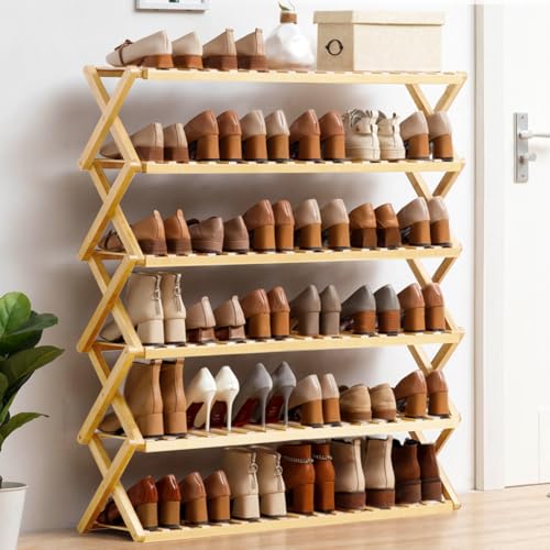 RESTSUKO 6-Tier Bamboo Shoe Rack Organizer - Free Standing Shoe Racks for Entryway, Hallway, Wardrobe - Holds 18-24 Pairs of Shoes 27.2" x 9.1" x 40" - image 5