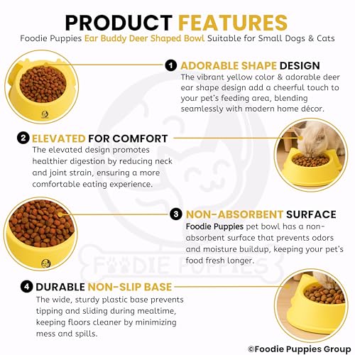 Image of Foodie Puppies Pet Feeding Tilted Cat Bowl - (Ear Buddy Deer Shape) | Durable, Anti Vomiting, Healthy Cat Feeder for Persian Cat Prevent Tipping Over | Elevated Bowl for Cats, Kittens & Puppies
