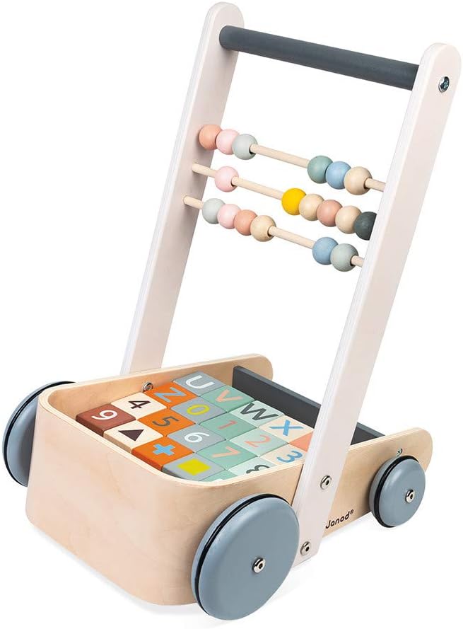 Janod Sweet Cocoon ABC Block Cart Push Toy with 20 ABC Blocks - Ages 1+ - J04408