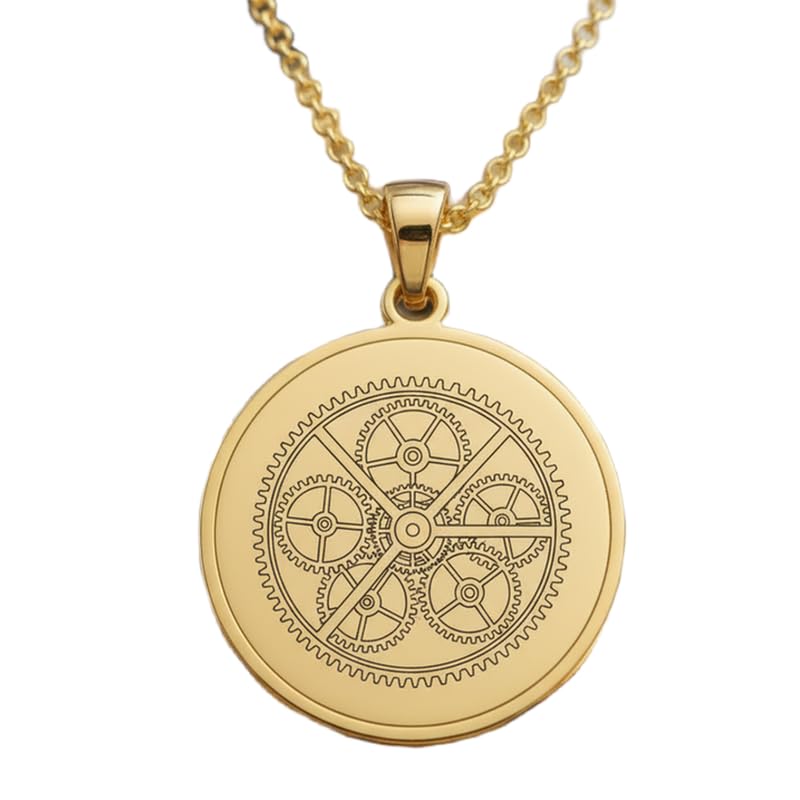 Pendentif rond engrenages gravés argent 925 plaqué or LKBEADS homme