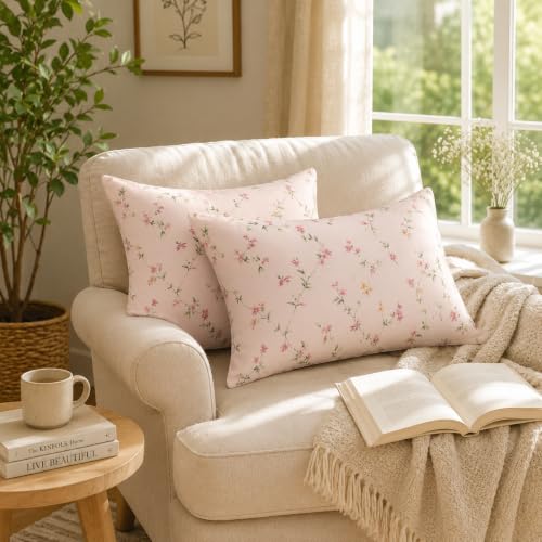 Image of Microfiber Pillow Cover 17x27 Inch (Pack of 2) | Soft & Durable | Ideal for Bed & Sofa Country Blossom