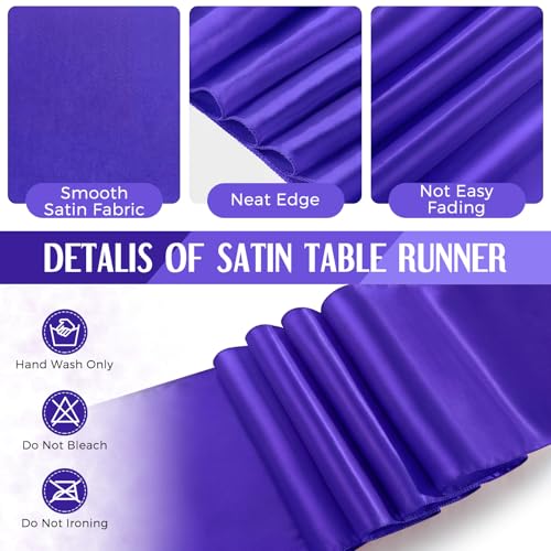 Image of Breling 8 Pack Black and Purple Disposable Plastic Tablecloths and Satin Table Runner Set, 54 x 108 Inch Tablecloth, 12 x 108 Inch Table Runners for Wedding Graduation Birthday Baby Shower