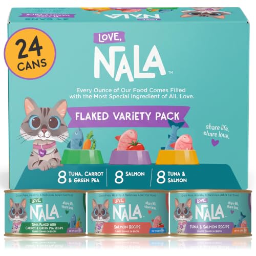 Image of LOVE, NALA - FLAKED Fish Variety Pack - 24 Pack - Natural Adult Cat Wet Food - Grain Free, Non-GMO, Lean Protein, Omega 3, Added Minerals & Vitamins