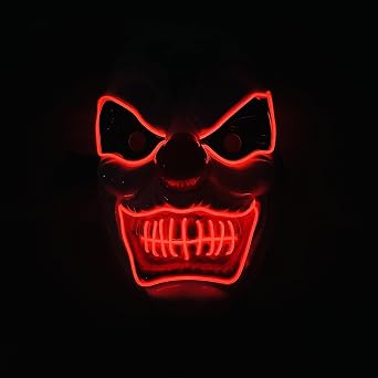 Halloween LED Mask - Luminous Scary Face Cover with Red EL Wire Light Up Purge Mask for Adult Costume Party and Couples Gift 1 Piece