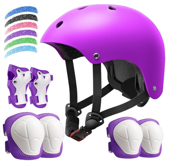 Kids Bike Helmet Set, Adjustable Helmet for Ages 2-3-5-8-14 Year Boys Girls, Toddler Pad Set with Knee and Elbow Pads for Bike, Roller, Skating,