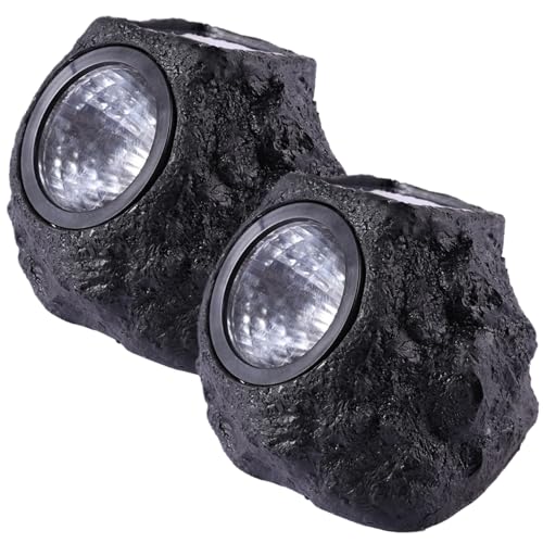 AwnsIMfreien Foco solar, luces solares de roca para exterior, 2 piezas de foco de piedra realista impermeable LED luces de suelo cálidas para camino, pasarela, jardín, 6 x 5 x 5 pulgadas, rocas