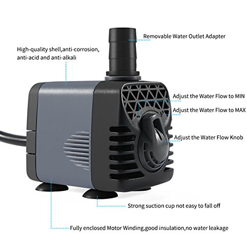Ankway Wasserpumpe, Teichpumpe 160GPH 600L / H 10W Tauchpumpe mit Vinylschläuchen(39inch / 1M), Förderpumpe mit 2 Düsen für Teiche, Garten, Springbrunnen, Aquarium Pumpe 5.9ft (1.8M) Netzkabel - Image 5