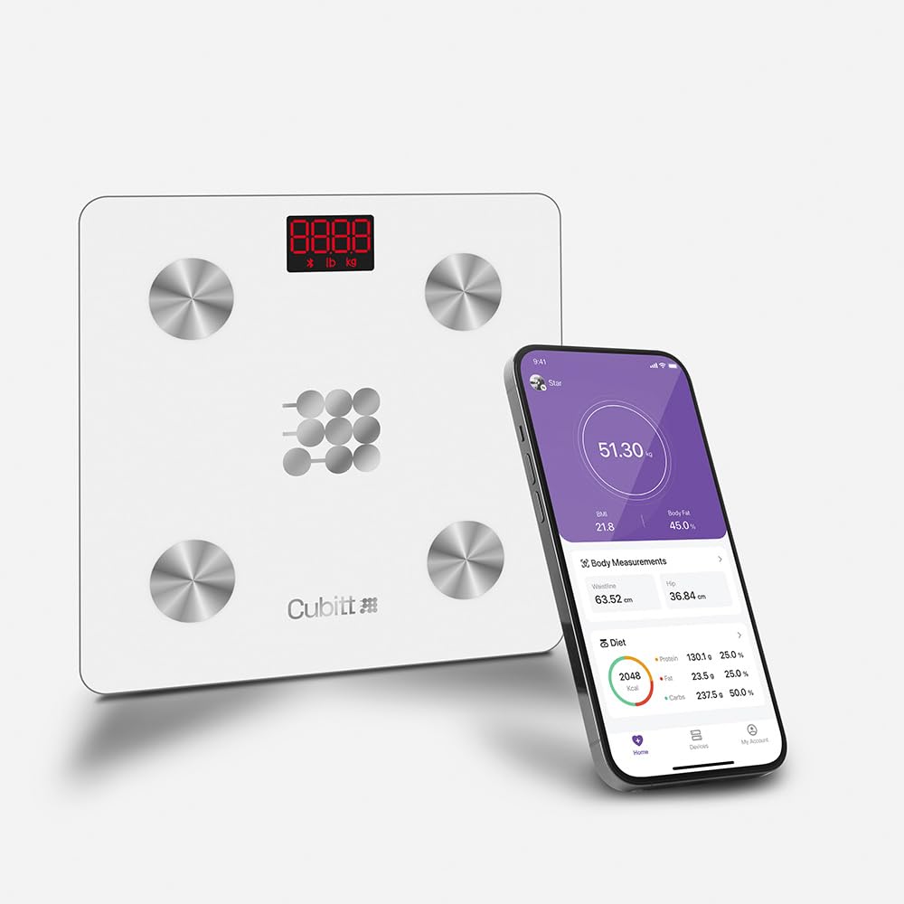 CUBITT Smart Digital Weight Scale, 13 Body Composition Analizer, BMI, Muscle Mass, Body Fat Scale with Smartphone App sync with Bluetooth (White)