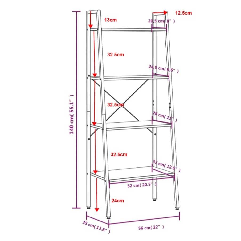 Generisch Scaffale con 4 ripiani, nero, 56 x 35 x 140 cm, telaio in acciaio