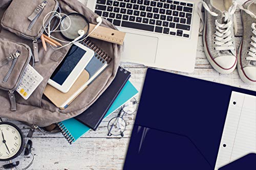 Extra Heavyweight Blue Plastic 2 Pocket Portfolio Folders, 12 Pack, Premium Letter Size Folders, High Sheen Reflective Finish, By Gold Seal, 12 Pack Poly Folders, Blue #TOP1