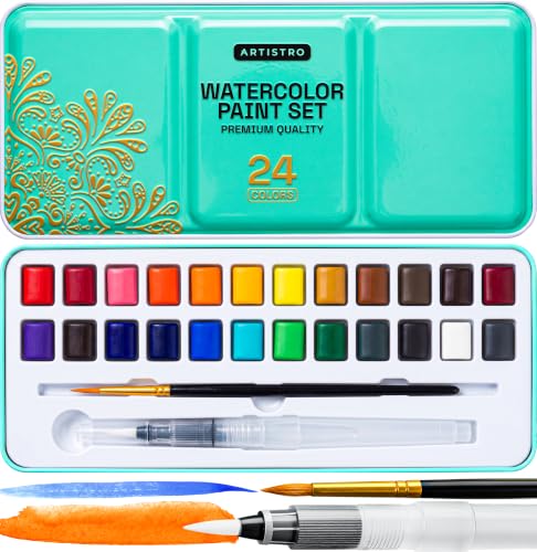 Image of ARTISTRO Watercolor Paint Set - Travel Art Kit - 24 Colors