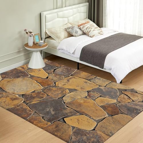 Tapis de salon 3D imitation pierre lavable en machine format 200X300Cm - 5