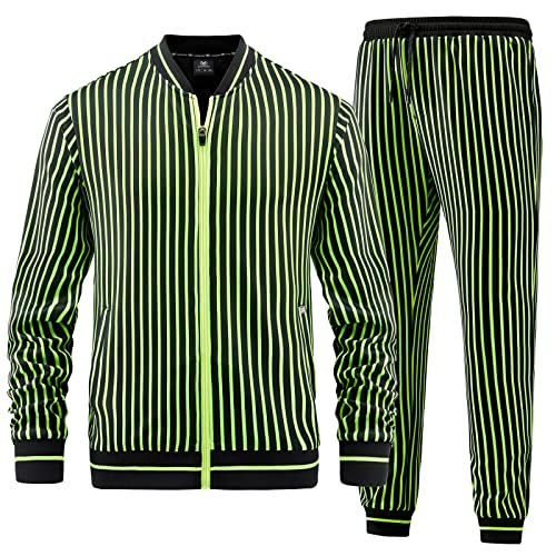 Anotwener Track Suits For Men Set 2 Piece Sweat Suits Stripe Tracksuit Men Outfits Sets Sweat Jackets Walking Suits Jogging Jogger Set Green Jw-080-L #TOP27
