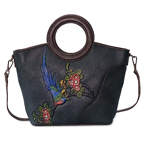 Image of Genuine Leather Satchel for Women Top Handle Bags Handmade Purse Vintage Embossed Leather Crossbody Handbags Hobo Bag